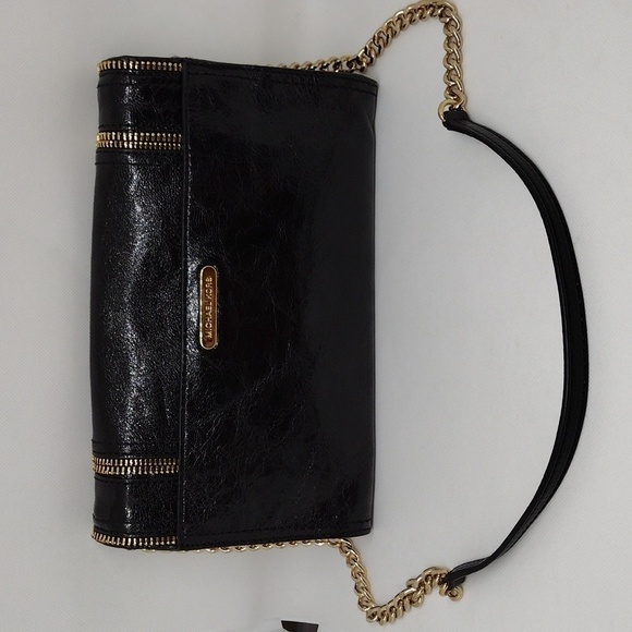 Michael Kors Naomi Black Leather Clutch with Detachable Gold Chain Strap - Picture 4 of 14